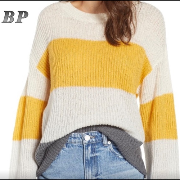 bp Sweaters - Nordstrom- BP Stripe Oversized Pullover Gray & Yellow Color block XXS
